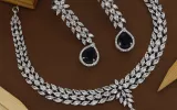 Marquise Cut Diamond Silver polished Necklace With Earrings